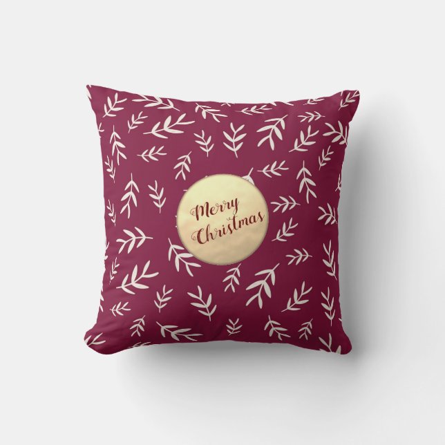 Gold Merry Christmas Script Red Elegant Throw Pillow (Front)