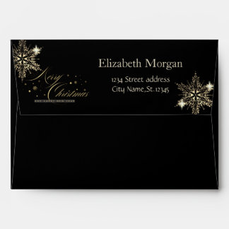 Gold Merry Christmas Snowflake String Lights Black Envelope