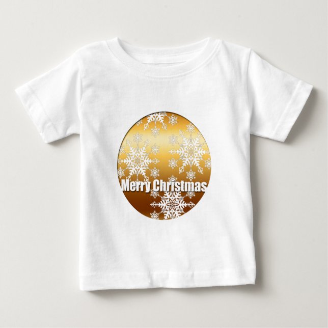 Gold Merry Christmas Snowflakes - Baby T-Shirt (Front)