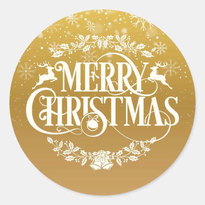 Gold Merry Christmas Snowflakes Classic Round Sticker  Zazzle.com