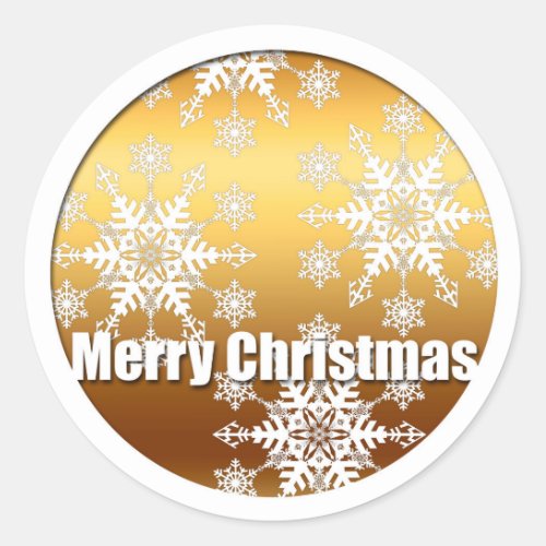 Gold Merry Christmas Snowflakes _ Classic Round Sticker