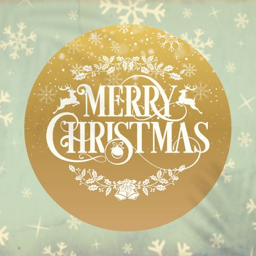 Gold Merry Christmas Snowflakes Classic Round Sticker