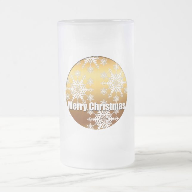 Gold Merry Christmas Snowflakes Frosted G Mug (Center)