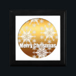 Gold Merry Christmas Snowflakes Gift Box 3<br><div class="desc">Gift box with golden snowflakes and white "Merry Christmas" in relief. You can easily add text (color,  font,  size and position) by clicking the customize button. Don't forget the whole collection with golden snowflakes.</div>