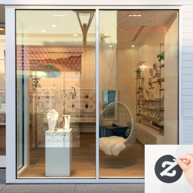 Gold Merry Christmas Snowflakes, Happy New Year Window Cling (Store Window)