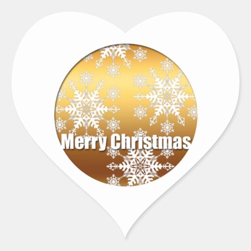 Gold Merry Christmas Snowflakes heart Sticker