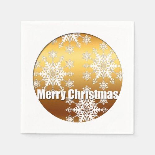 Gold Merry Christmas Snowflakes Paper Napkin 1