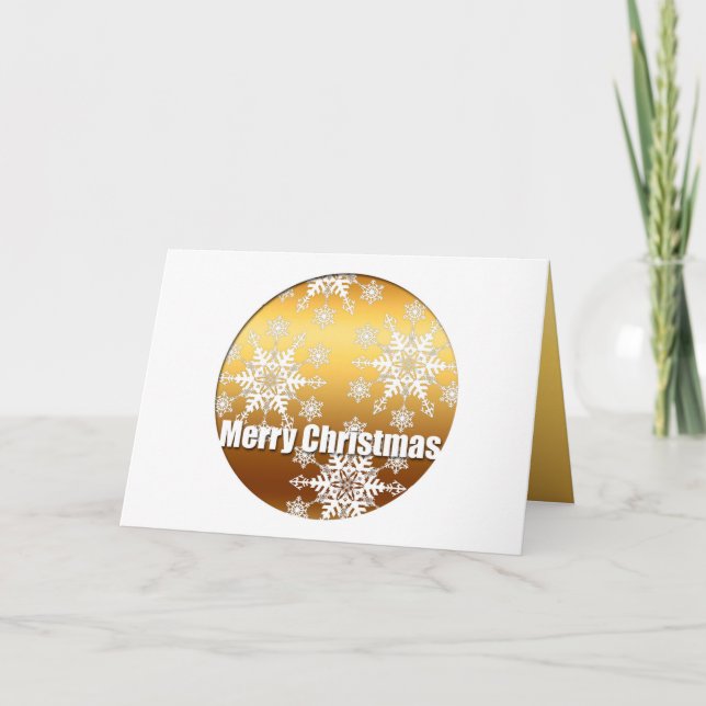 Gold Merry Christmas Snowflakes + poem Holiday Card (Front)