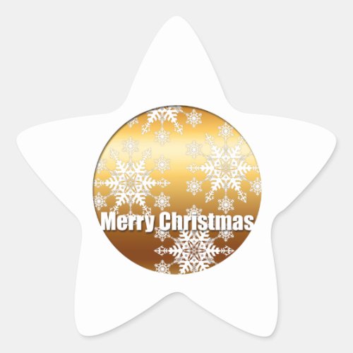 Gold Merry Christmas Snowflakes _ Star Sticker