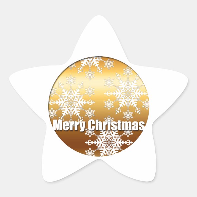 Gold Merry Christmas Snowflakes - Star Sticker (Front)
