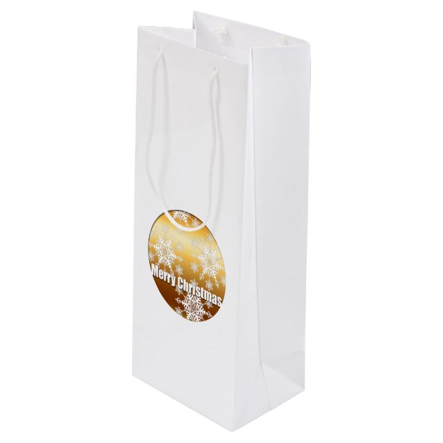 Gold Merry Christmas Snowflakes - Wine Gift Box Bag (Front Angled)