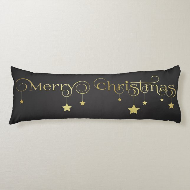 Gold Merry Christmas Stars Body Pillow (Front)