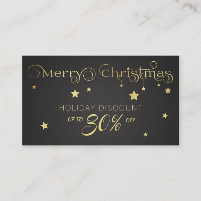 Gold Merry Christmas Stars Discount Card (Front)