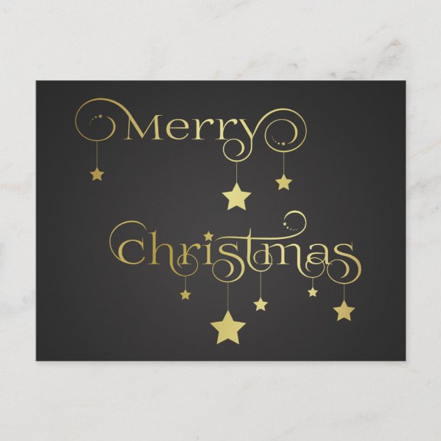 Gold Merry Christmas Stars Holiday Postcard (Front)