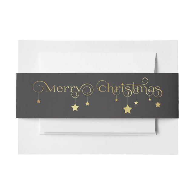 Gold Merry Christmas Stars Invitation Belly Band (Front Example)