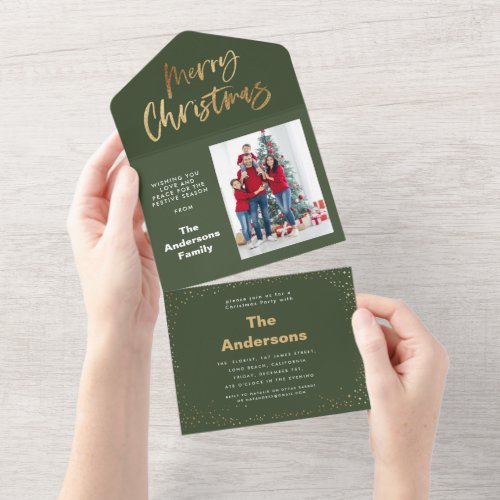 gold merry christmas stars photo holiday all in one invitation