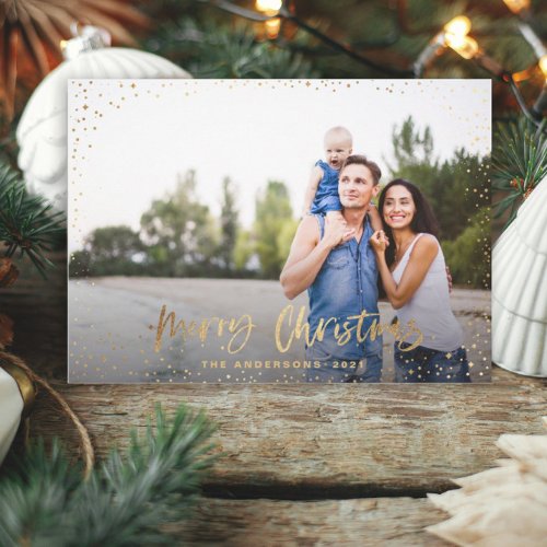 Gold merry Christmas stars photo holiday card