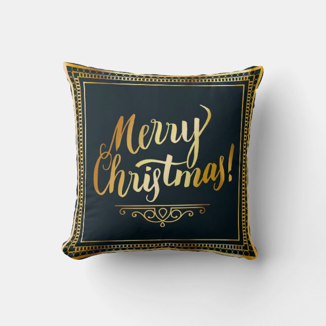 Gold Merry Christmas Throw Pillow (Front)