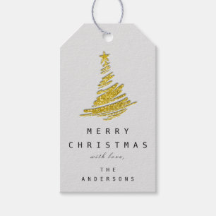 Gold Merry Christmas Tree Happy From Gift Tags