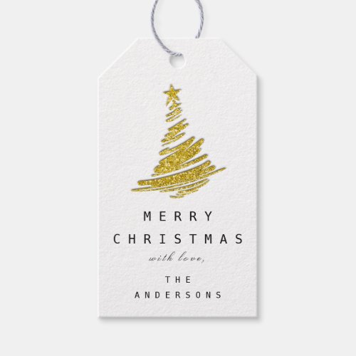  Gold Merry Christmas Tree Happy  From White Gift Tags