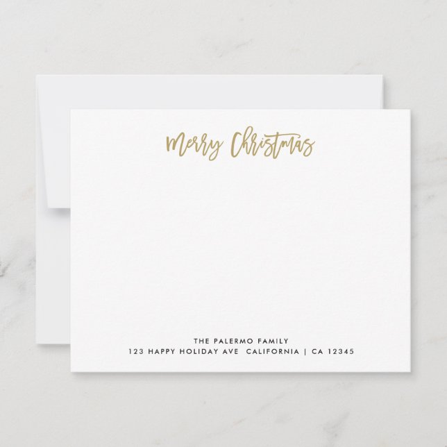 Gold Merry Christmas Typography  Classic Family Note Card (Front)
