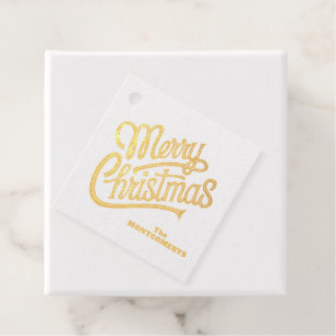 Gold Merry Christmas Typography Foil Favor Tags