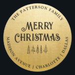 Gold Merry Christmas Typography | Return Address  Classic Round Sticker<br><div class="desc">Gold Merry Christmas Typography | Return Address</div>