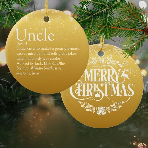 Gold Merry Christmas Uncle Funcle Definition Ceramic Ornament