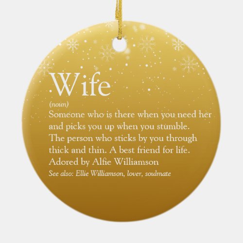 Gold Merry Christmas Wife Definition Snowflakes  Ceramic Ornament