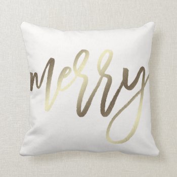 Gold Merry Holiday Throw Pillow by PinkMoonDesigns at Zazzle