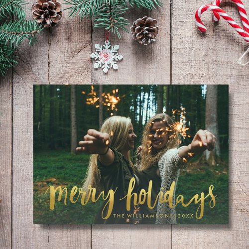 Gold Merry Holidays Modern Christmas Photo Holiday Card