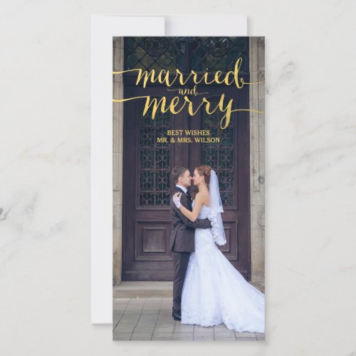 GOLD MERRY  MARRIED  HOLIDAY PHOTO CARD