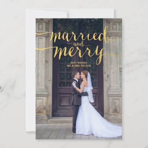 GOLD MERRY  MARRIED  HOLIDAY PHOTO CARD