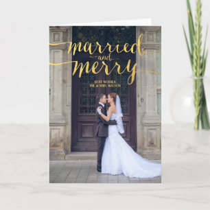 GOLD MERRY & MARRIED   HOLIDAY PHOTO GREETING CARD