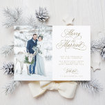 Gold Merry & Married Newly Weds Christmas Photo Holiday Card<br><div class="desc">Elegant and romantic swirly calligraphy lettering with a photo on the front and an optional one on the back. For more advanced customization of this design,  please click the BLUE DESIGN TOOL BUTTON above!</div>
