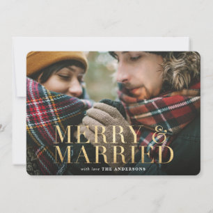 Gold Merry & Married red plaid photo card