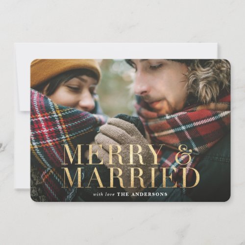 Gold Merry  Married red plaid photo card