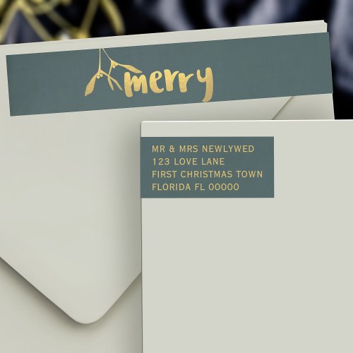 Gold Merry Mistletoe Christmas Holiday Address Wrap Around Label