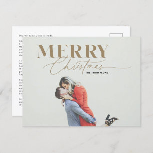 Gold Merry Script Serif Christmas Photo Postcard