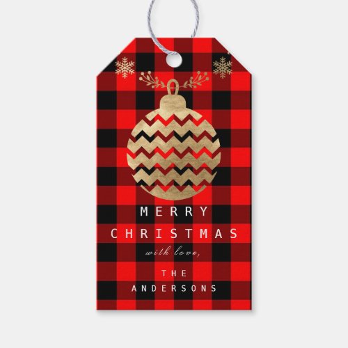 Gold Merry To Holiday Christmas Baubles Plaid Red Gift Tags