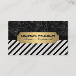 Gold Metal Black Marble and Stripes Business Card