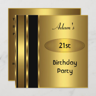 Gold Metal Black Mens 21st Birthday Party Man Invitation