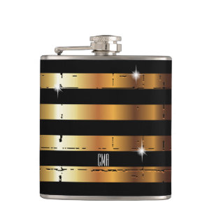 Gold Metal & Black Stripe DIY Monogram Hip Flask