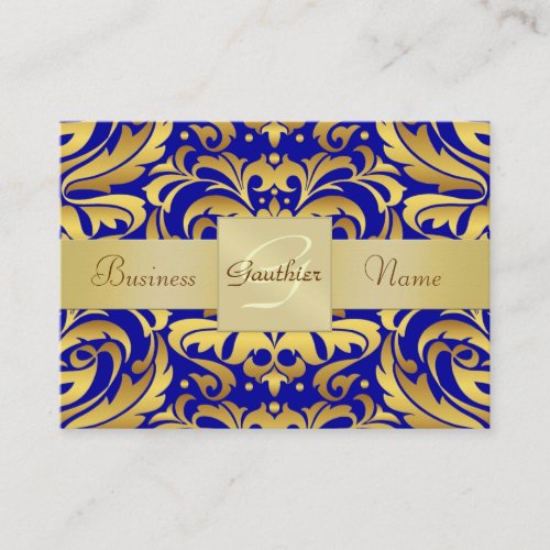 Gold Metal Blue Damask Pattern Business Card