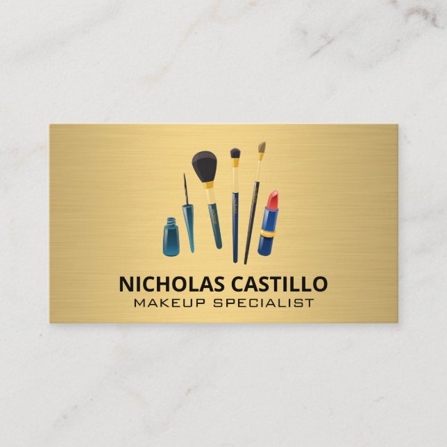 Gold Metal Brush | Makeup Brushes Business Card (Front)