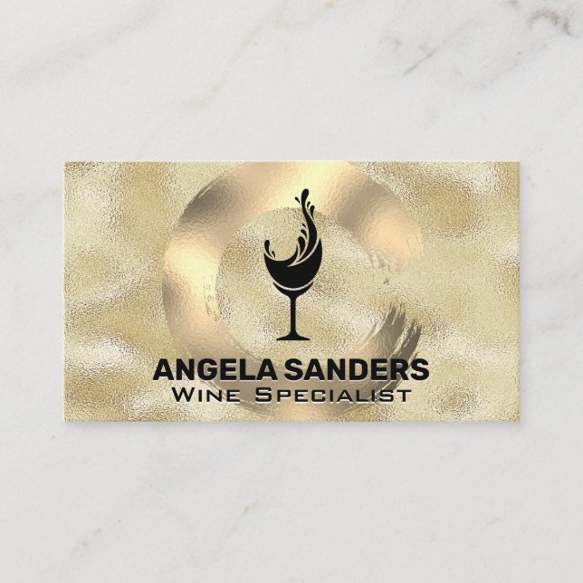 Gold Metal Brushed Wine Glasses Business Card (Front)