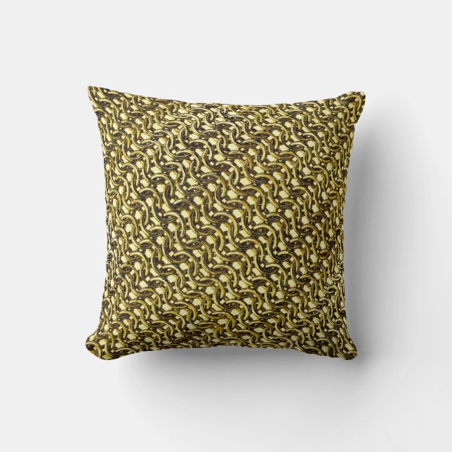 Gold Metal Chain Mail Metallic Medieval Armor Throw Pillow (Front)