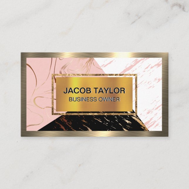 Gold Metal | Color Block Marble  Business Card (Front)