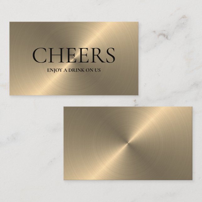 Gold Metal Effect Free Drinks Ticket Card (Front/Back)