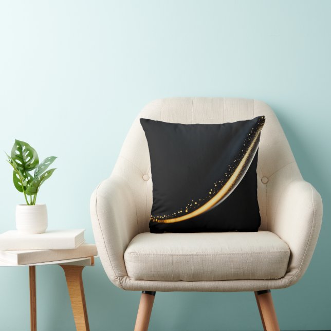 Gold Metal Elegant Modern Black Throw Pillow (Chair)